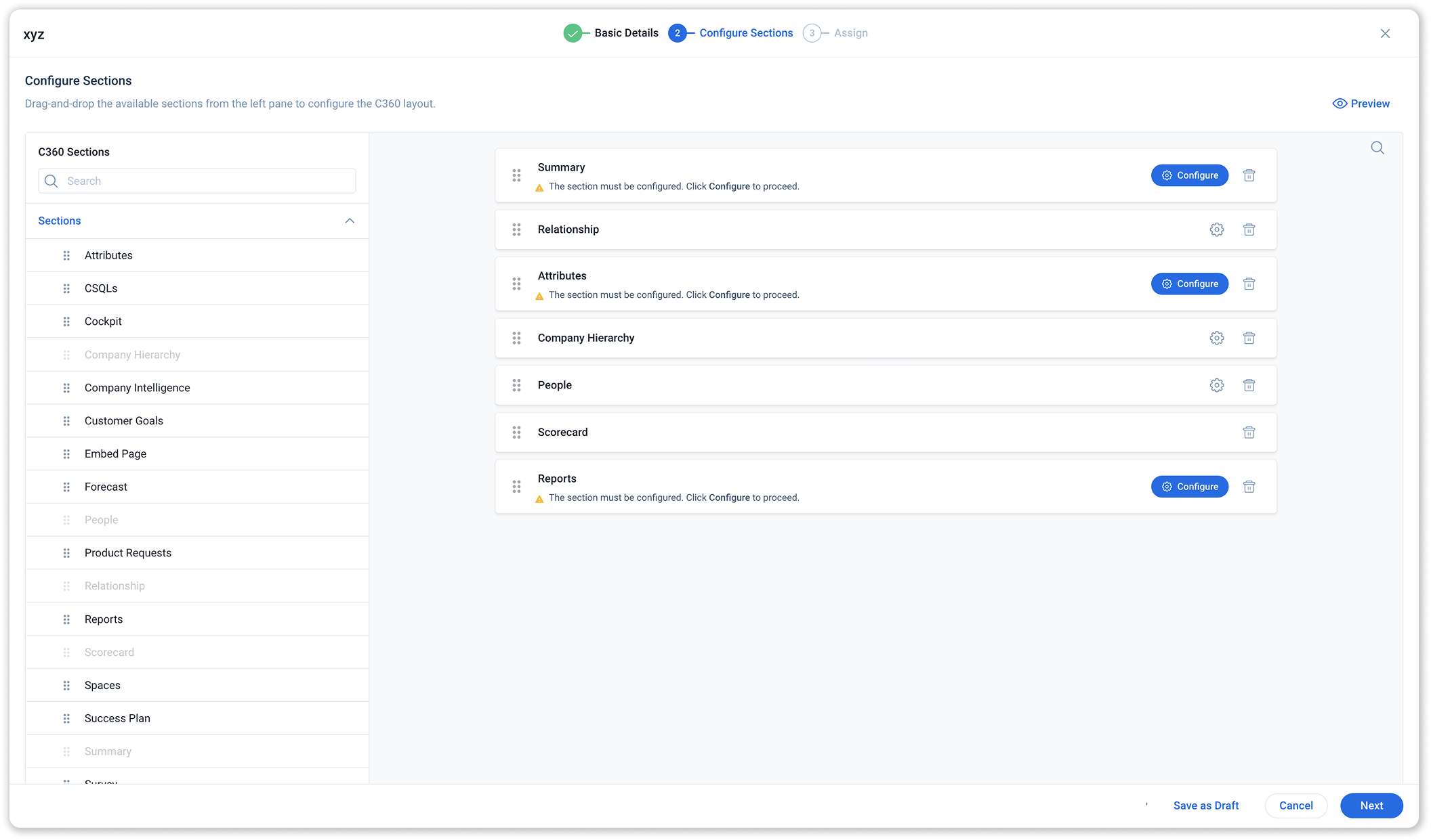 Wizard — Configure Sections