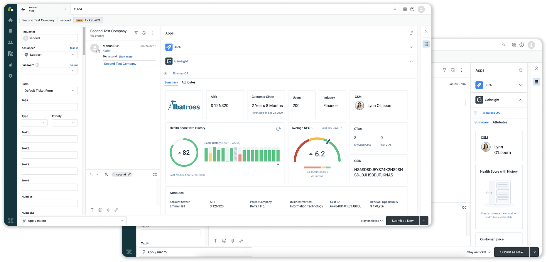 Zendesk with embedded C360 panel
