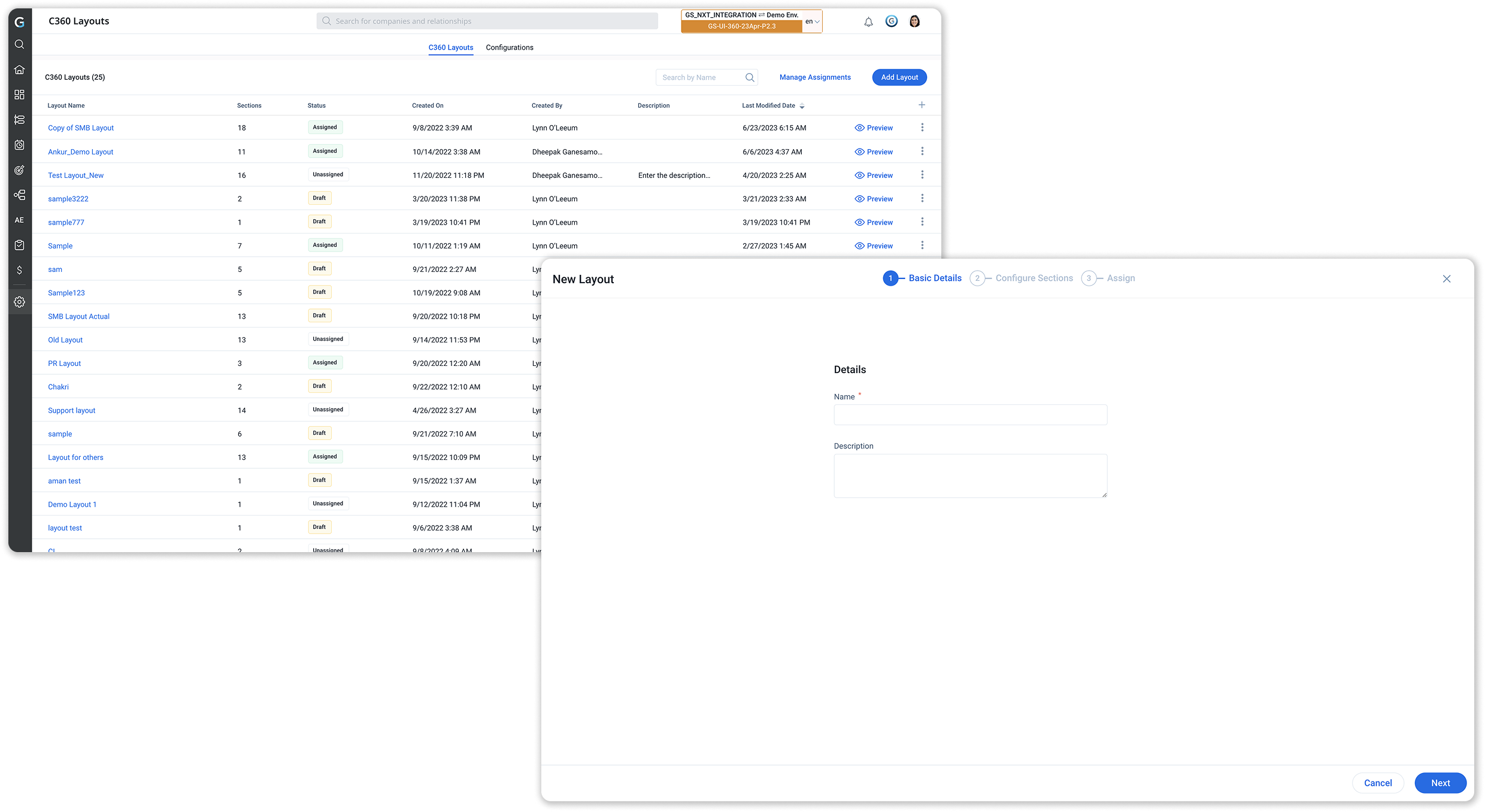 Wizard — C360 Layouts and Basic Details