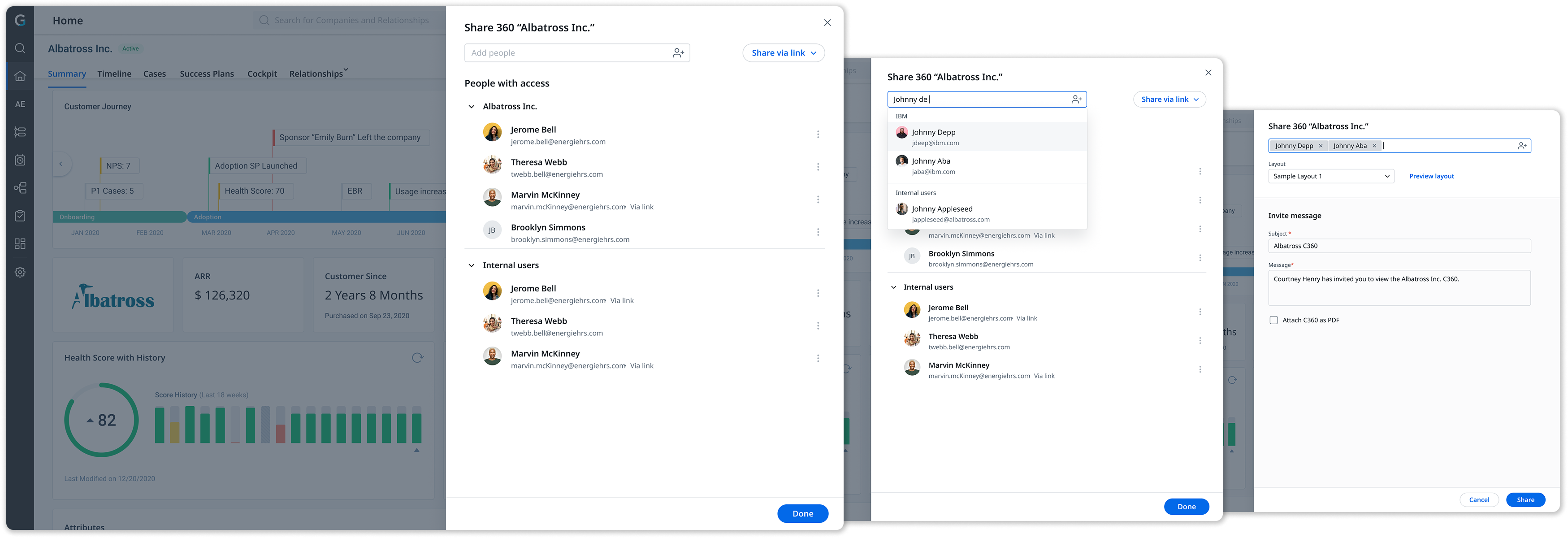 Share C360 new flow — add people, search, send invite