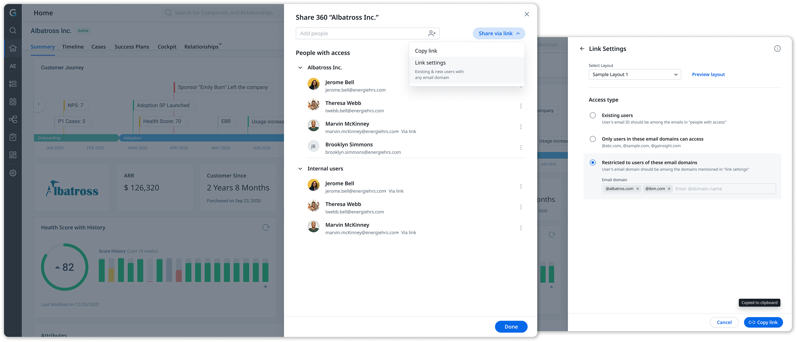 Share C360 — link settings and access controls