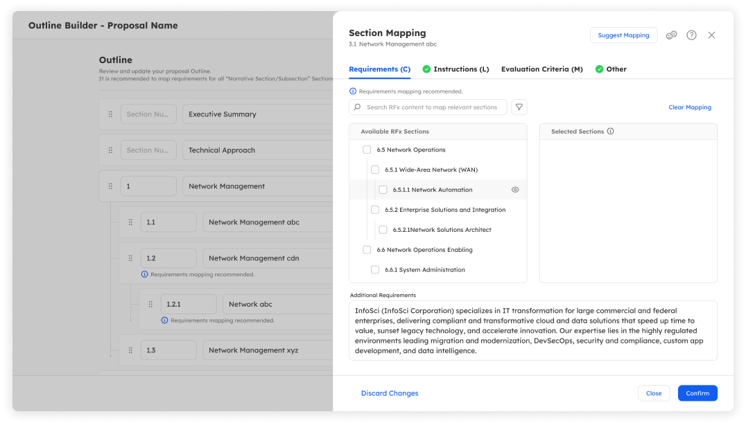 MVP step 3: map RFx requirements to sections in Section Mapping.