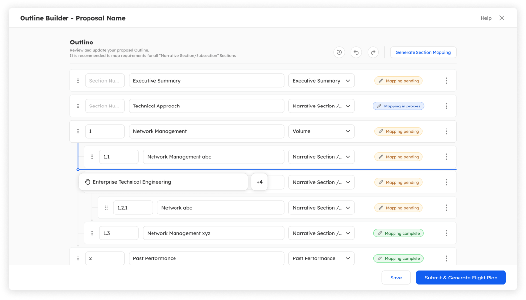 MVP step 2: build the proposal outline in the Outline Builder.