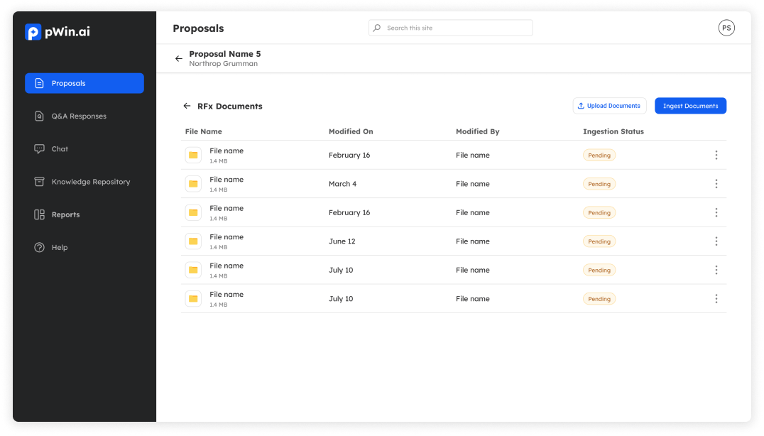 MVP step 1: upload and ingest RFx documents.